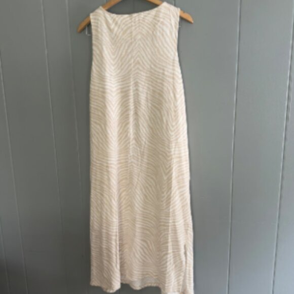 Naturals D&Co linen blend midi dress L zebra stripe neutral Euro summer tank - Picture 3 of 4
